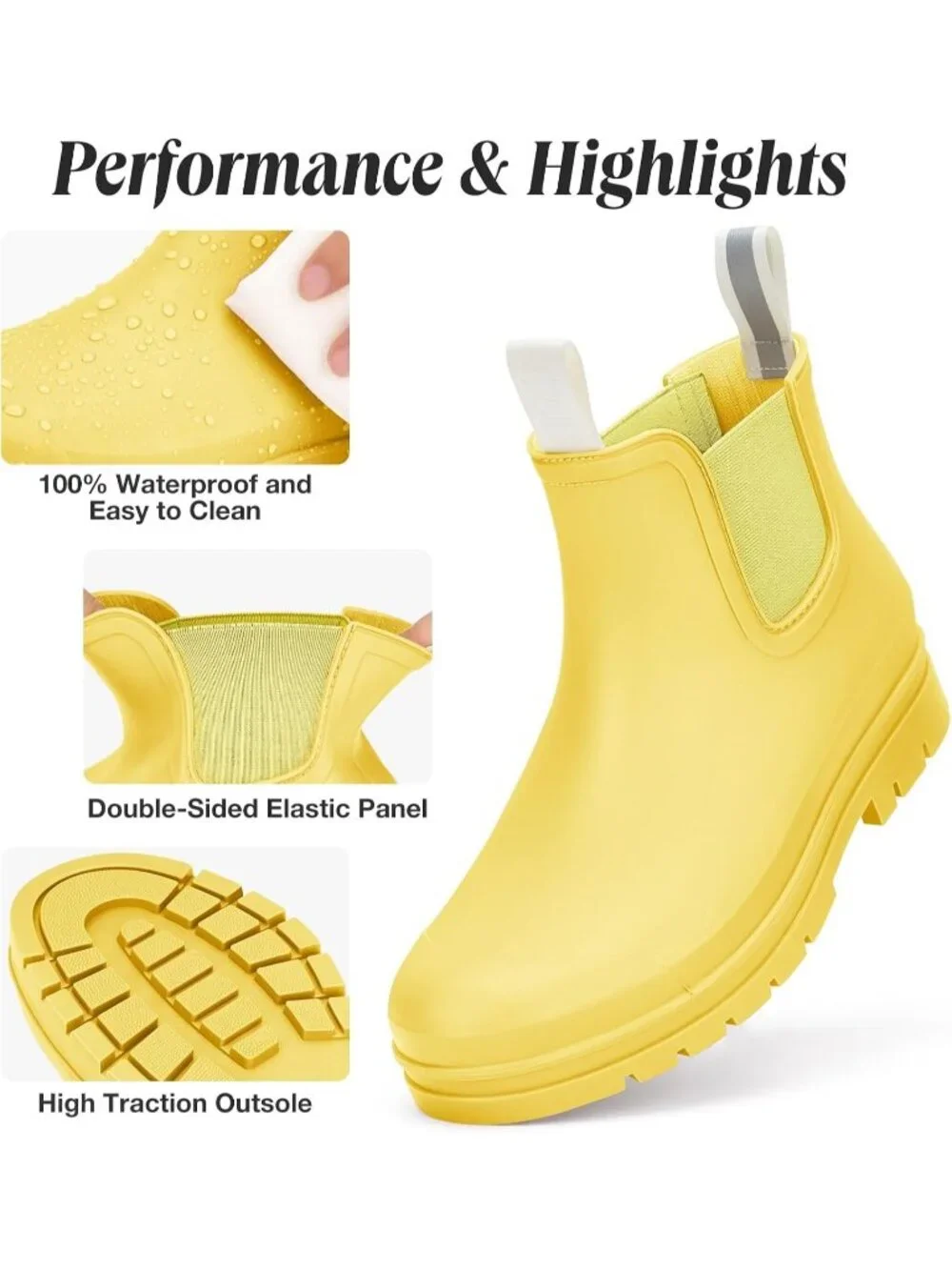 Women's Yellow Ankle Chelsea Fashion Rubber Garden Non-Slip Waterproof Rain Boot